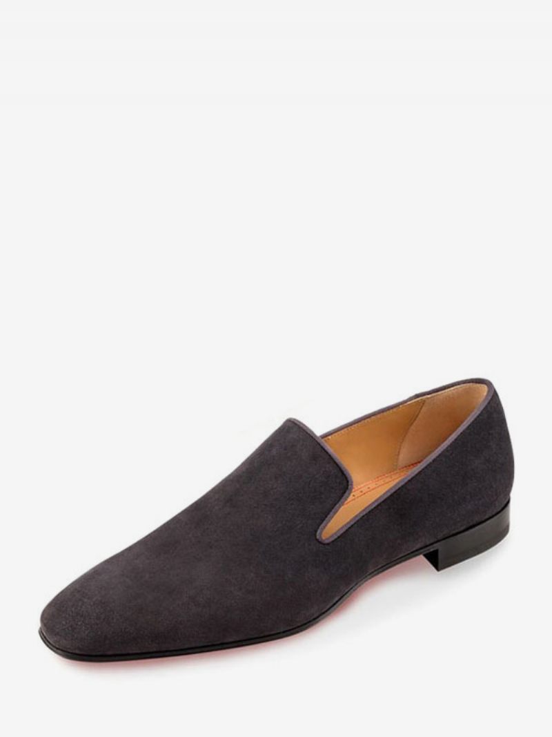 Mocassins Pour Hommes Chaussures Bal Mariage À Enfiler Bout Carré Cuir Suédé - Gris