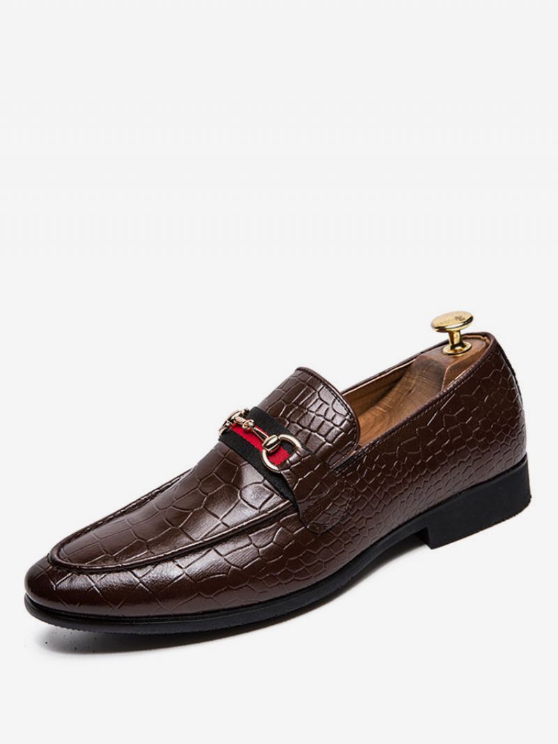 Mocassins Pour Hommes Chaussures Bal Promo Mariage Imprimé Lézard Noir À Enfiler - Marron Café