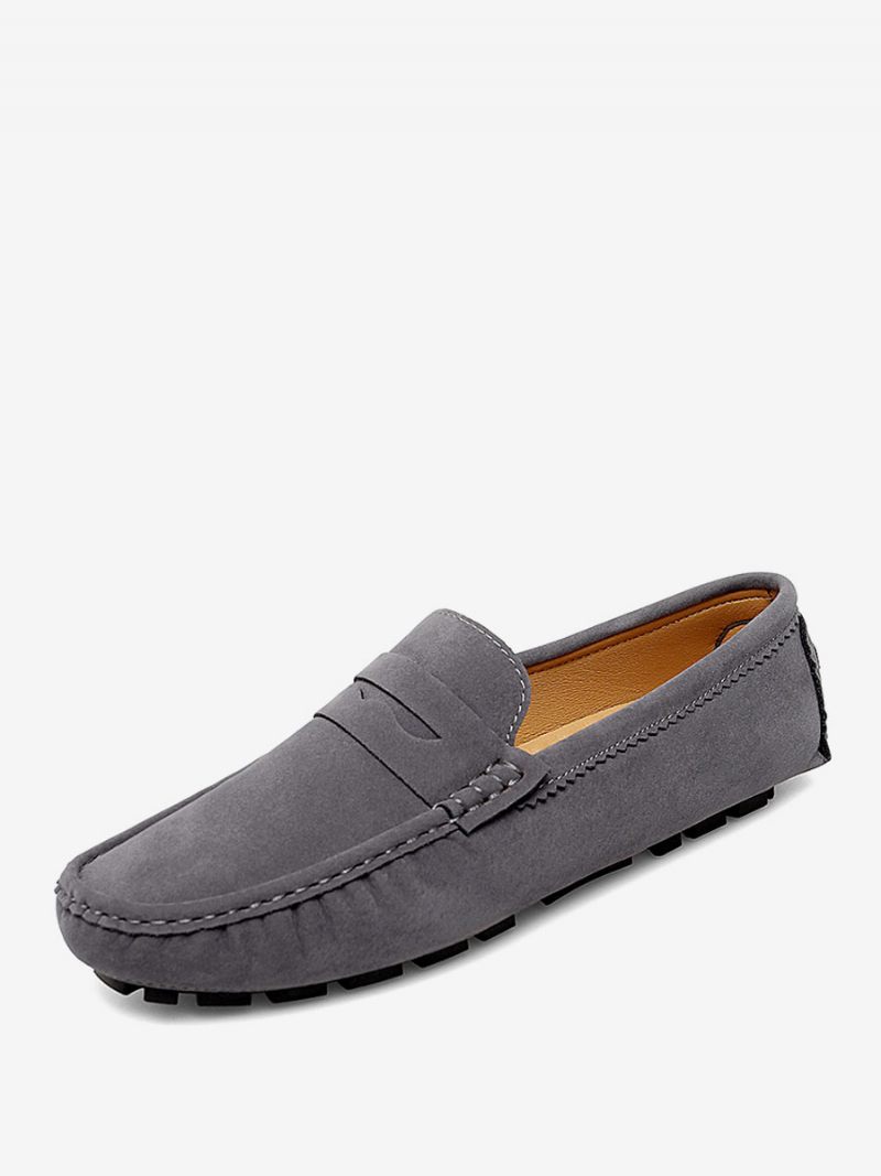 Mocassins Pour Hommes Chaussures Conduite À Bout Rond Et Enfiler - Gris