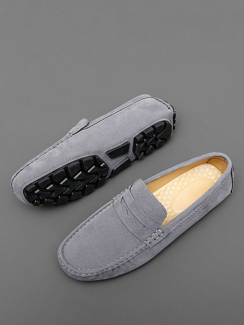 Mocassins Pour Hommes Chaussures Conduite À Bout Rond Et Enfiler - Gris