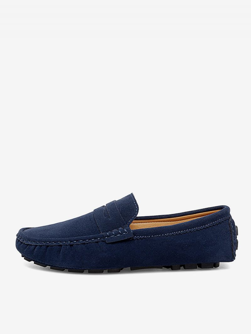 Mocassins Pour Hommes Chaussures Conduite À Bout Rond Et Enfiler - Bleu