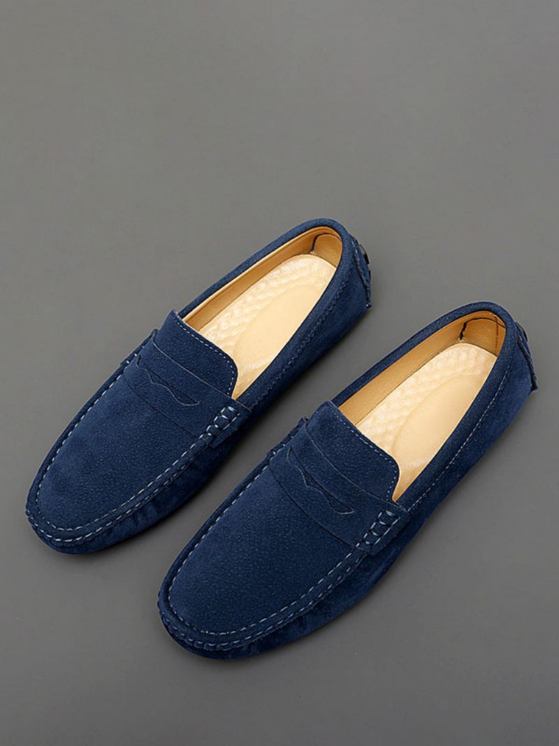 Mocassins Pour Hommes Chaussures Conduite À Bout Rond Et Enfiler - Bleu