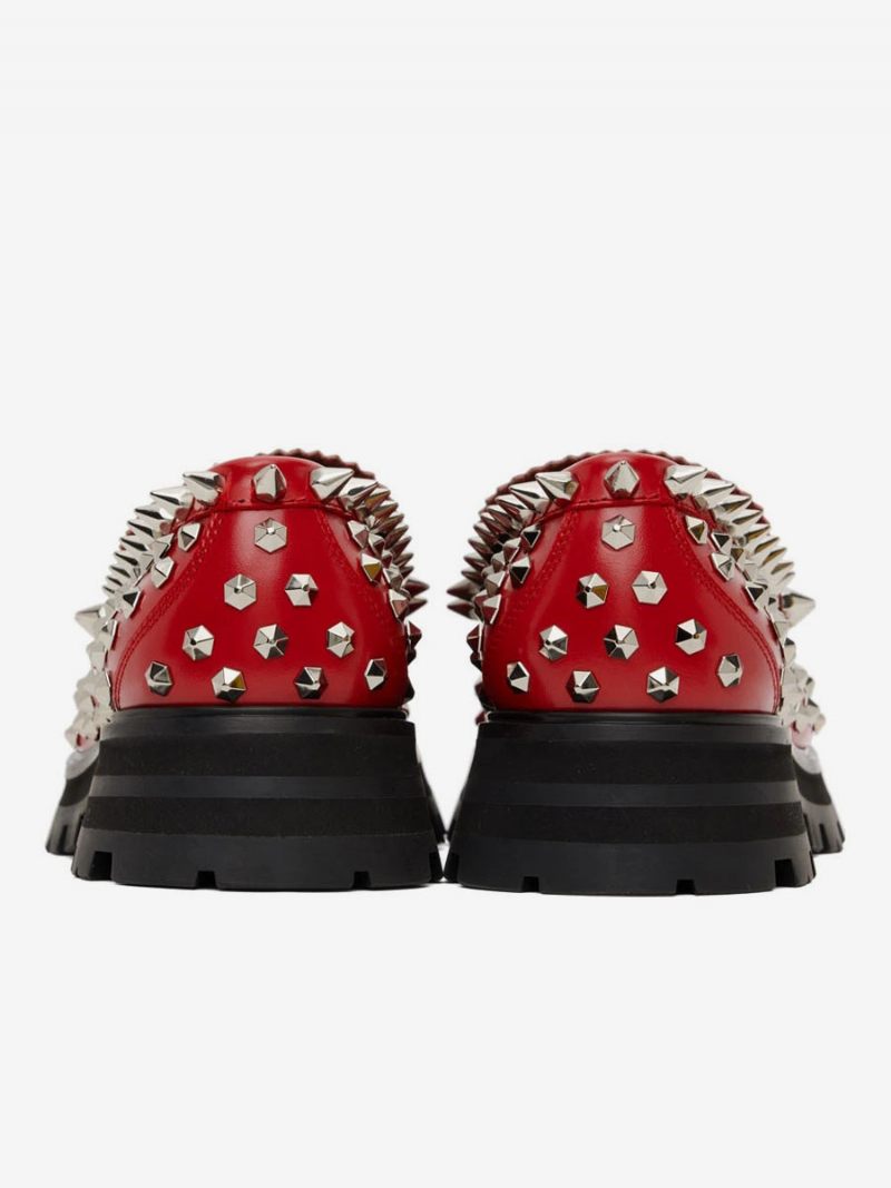 Mocassins Pour Hommes Chaussures À Enfiler Clous Faits La Main Rivets Pointes Œuvre D'art Bout Rond Bal Fête Et Mariage - Rouge Ture