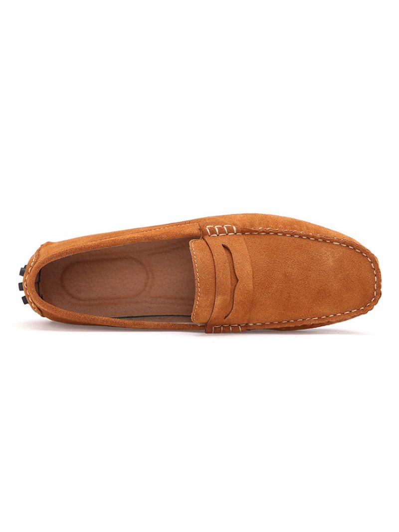 Mocassins Pour Hommes Chaussures À Enfiler Sangle Moine Bout Rond Cuir Suédé - Marron Clair