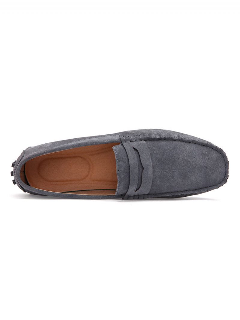 Mocassins Pour Hommes Chaussures À Enfiler Sangle Moine Bout Rond Cuir Suédé - Gris