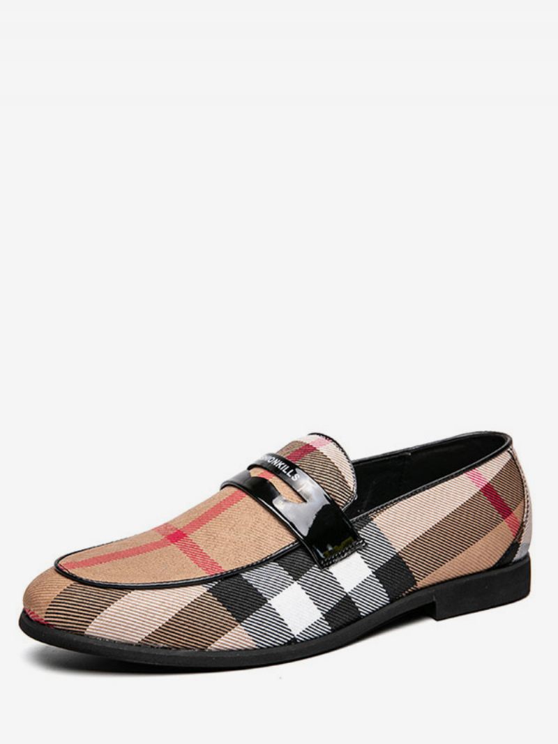 Mocassins Pour Hommes Chaussures Mariage Bal Populaire Cuir Pu Sangle Moine Plaid Slip-on Fête