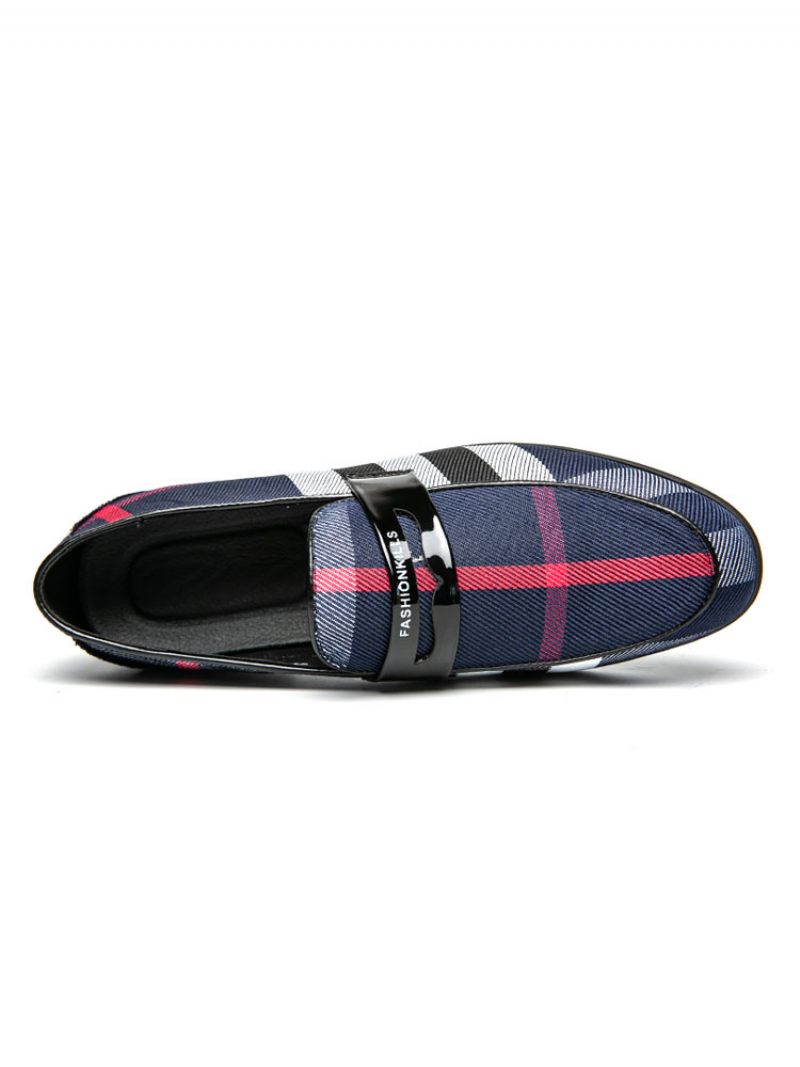 Mocassins Pour Hommes Chaussures Mariage Bal Populaire Cuir Pu Sangle Moine Plaid Slip-on Fête - Bleu