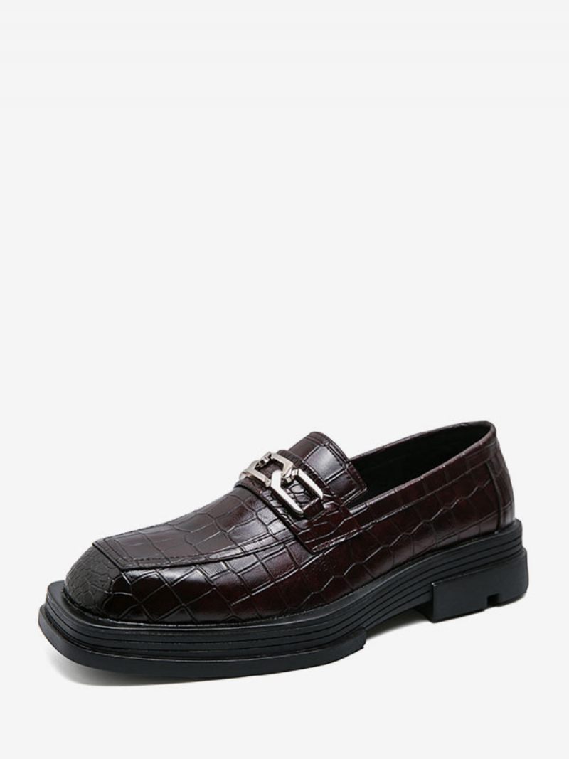 Mocassins Pour Hommes Cuir Pu Avec Détails Métal À Enfiler - Marron Café