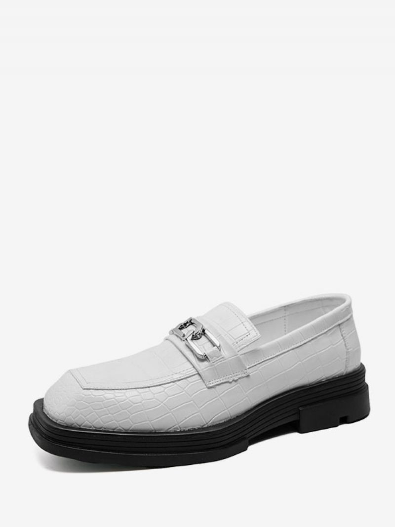 Mocassins Pour Hommes Cuir Pu Avec Détails Métal À Enfiler - Blanc