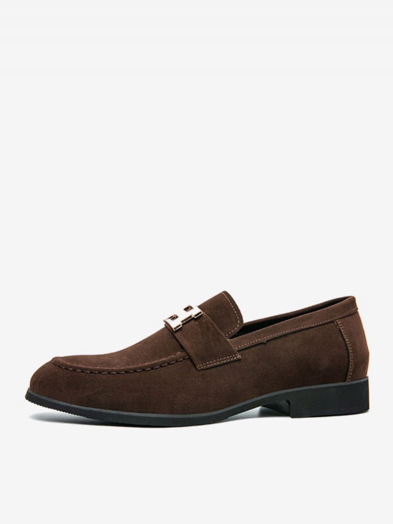 Mocassins Pour Hommes Cuir Pu Avec Sangle Moine Chaussures Bal À Enfiler - Marron Café