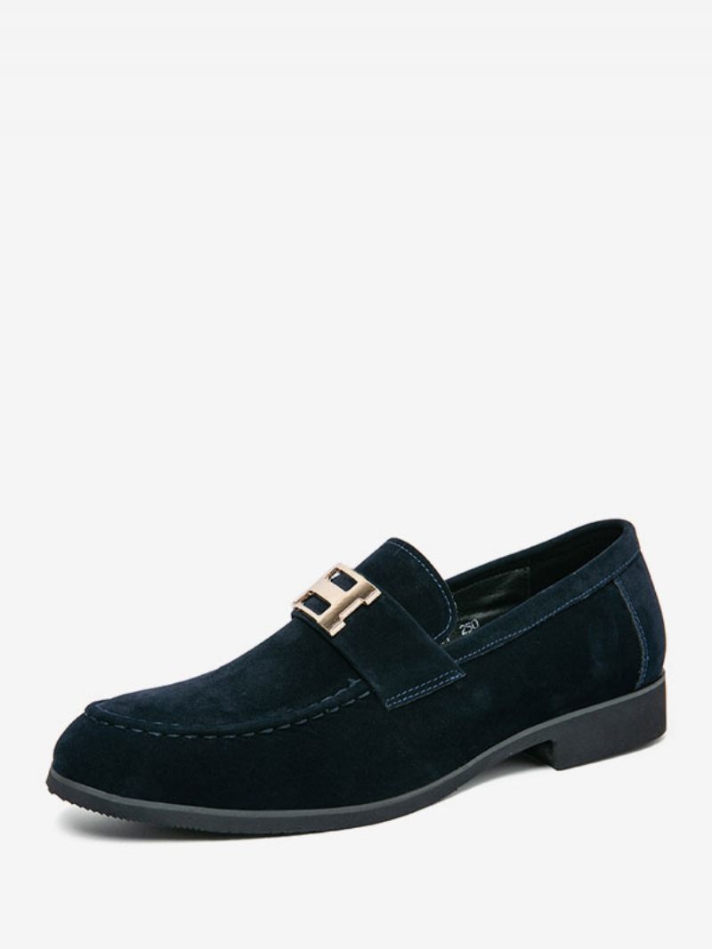 Mocassins Pour Hommes Cuir Pu Avec Sangle Moine Chaussures Bal À Enfiler - Bleu