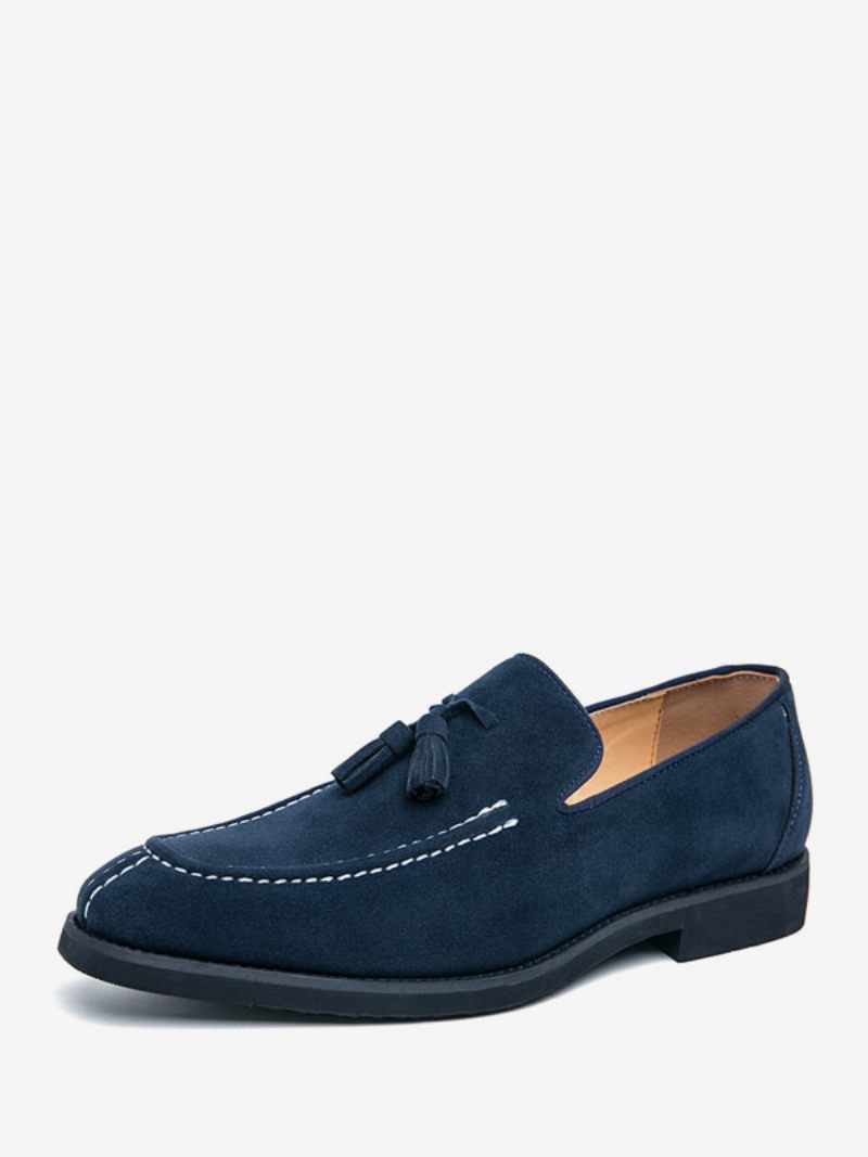 Mocassins Pour Hommes Cuir Pu Avec Sangle Moine Chaussures Bal À Enfiler - Bleu