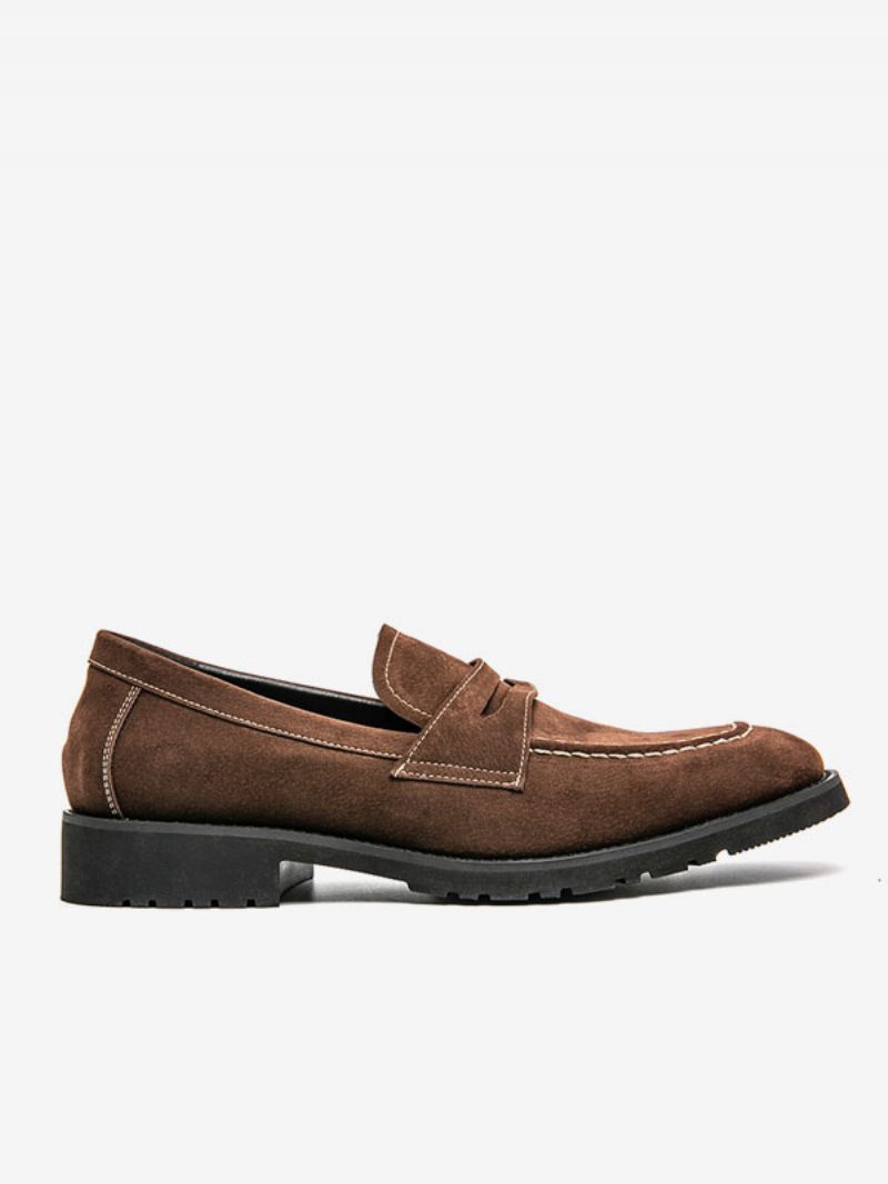 Mocassins Pour Hommes Cuir Pu Avec Sangle Moine Chaussures Bal À Enfiler - Marron Café