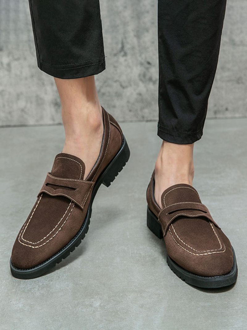 Mocassins Pour Hommes Cuir Pu Avec Sangle Moine Chaussures Bal À Enfiler - Marron Café