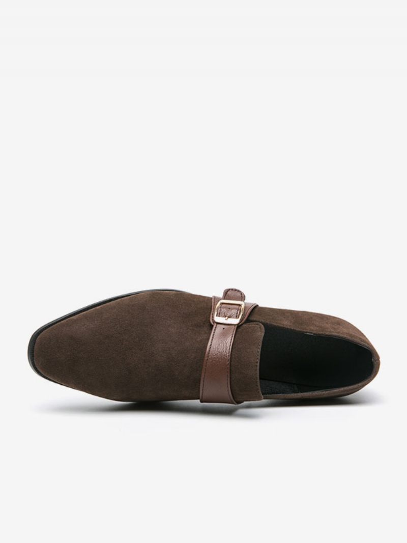 Mocassins Pour Hommes Cuir Pu Avec Sangle Moine À Enfiler - Marron Café