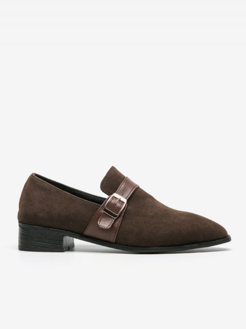 Mocassins Pour Hommes Cuir Pu Avec Sangle Moine À Enfiler - Marron Café