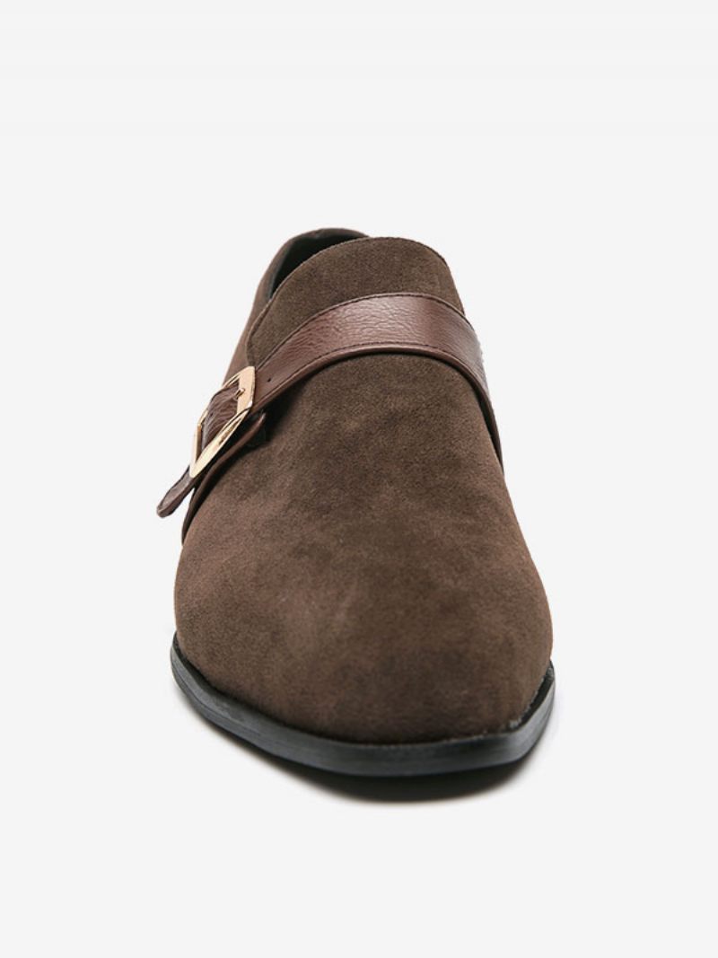 Mocassins Pour Hommes Cuir Pu Avec Sangle Moine À Enfiler - Marron Café