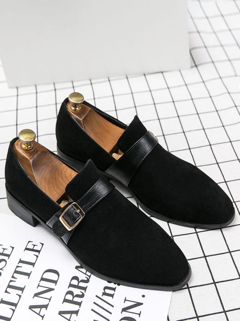 Mocassins Pour Hommes Cuir Pu Avec Sangle Moine À Enfiler - Noir