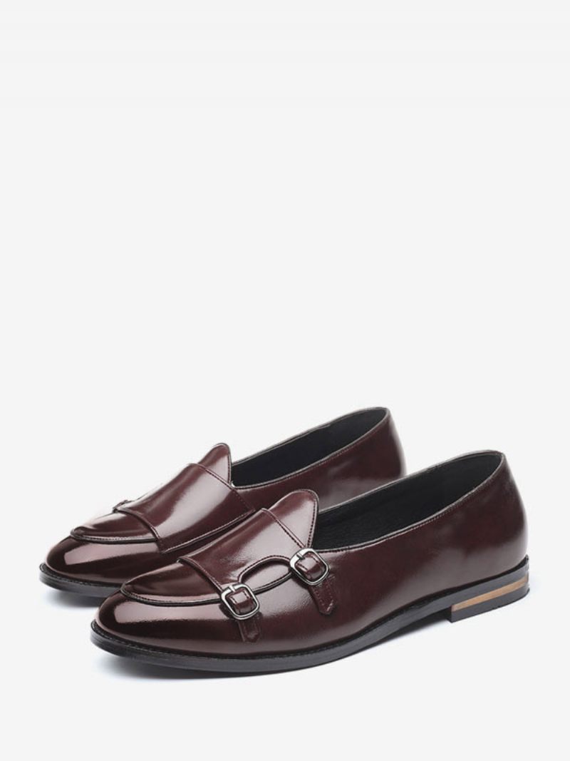 Mocassins Pour Hommes Cuir Pu À Bout Pointu - Rouge