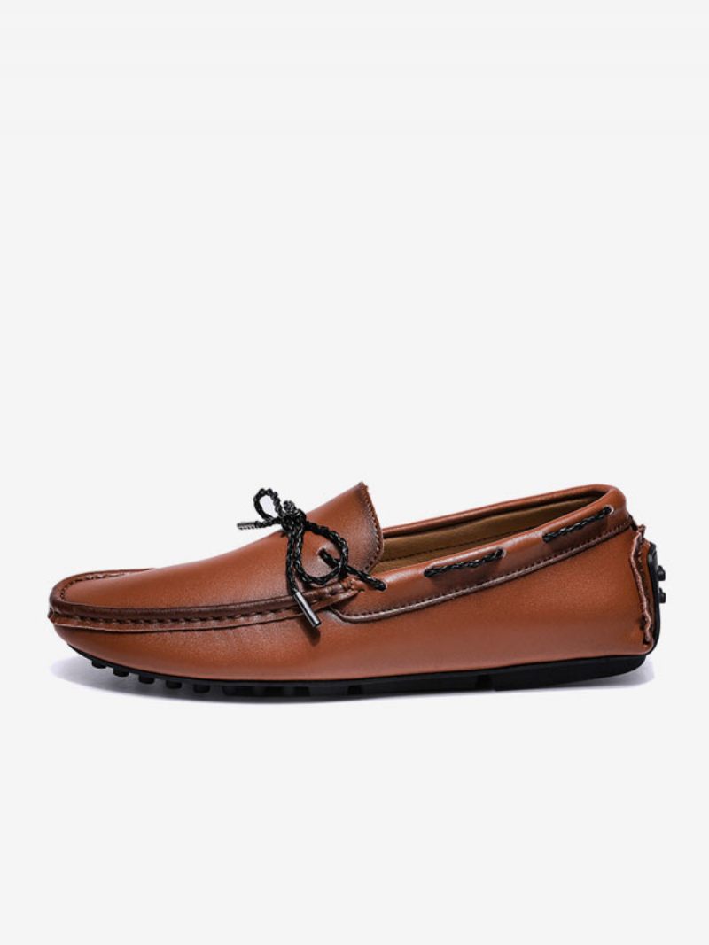 Mocassins Pour Hommes Cuir Pu À Bout Rond Et Enfiler - Marron Café