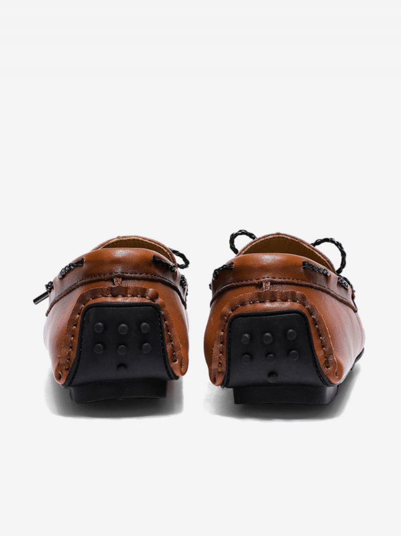 Mocassins Pour Hommes Cuir Pu À Bout Rond Et Enfiler - Marron Café