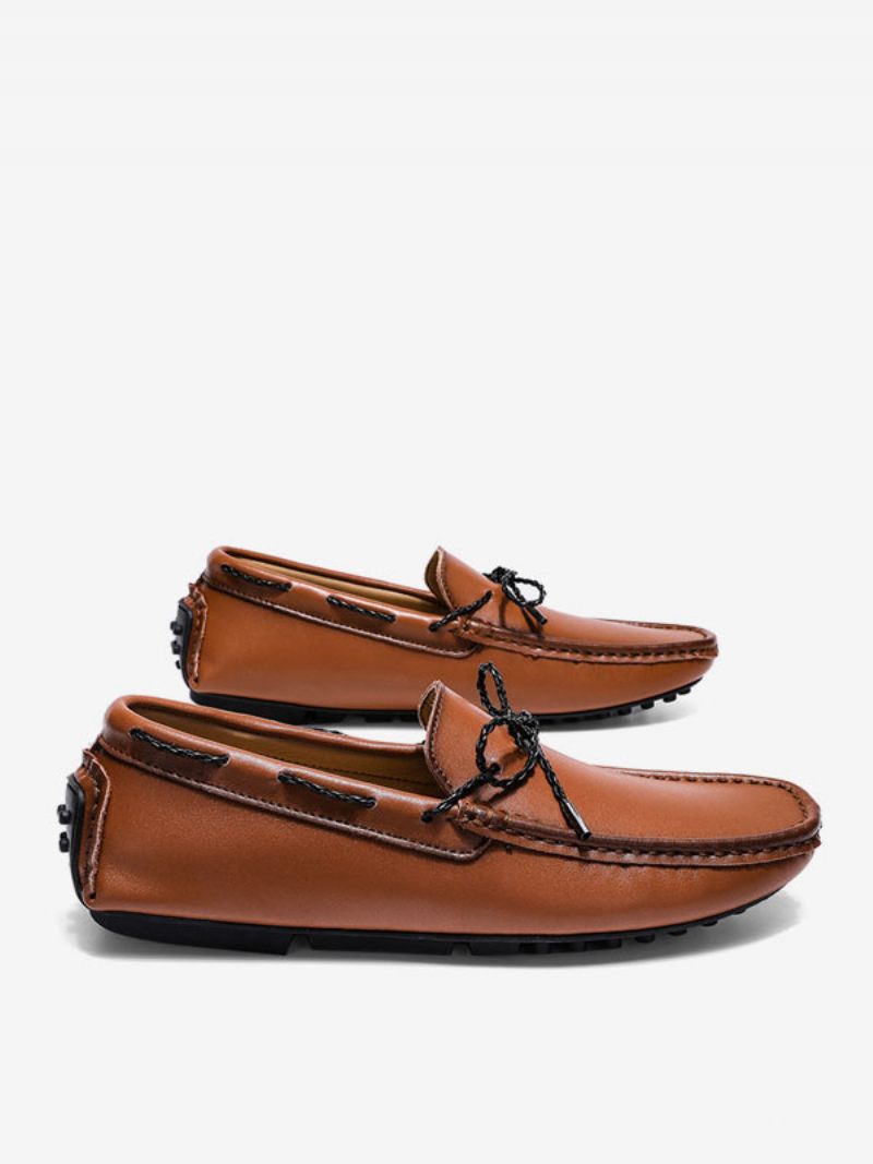 Mocassins Pour Hommes Cuir Pu À Bout Rond Et Enfiler - Marron Café