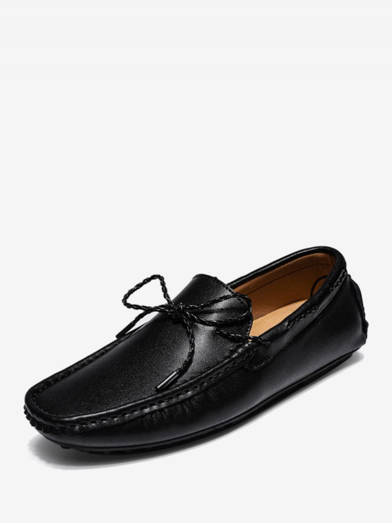 Mocassins Pour Hommes Cuir Pu À Bout Rond Et Enfiler - Noir