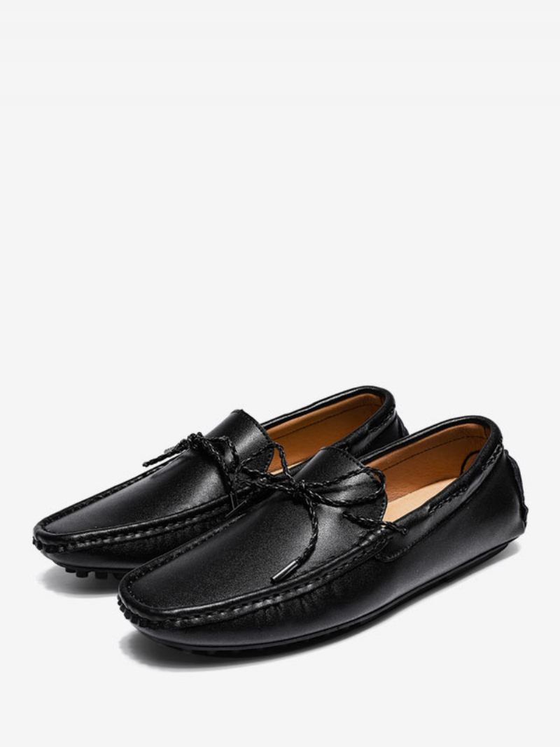 Mocassins Pour Hommes Cuir Pu À Bout Rond Et Enfiler - Noir