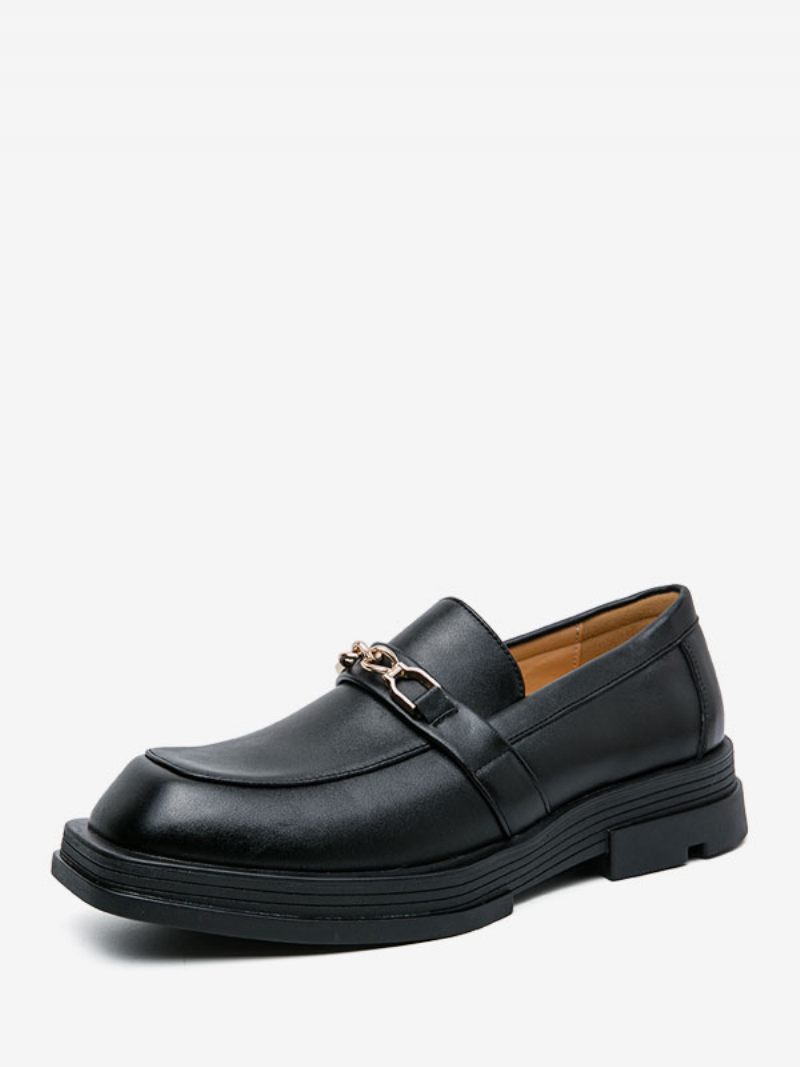 Mocassins Pour Hommes Cuir Pu Détails Métal À Enfiler - Noir