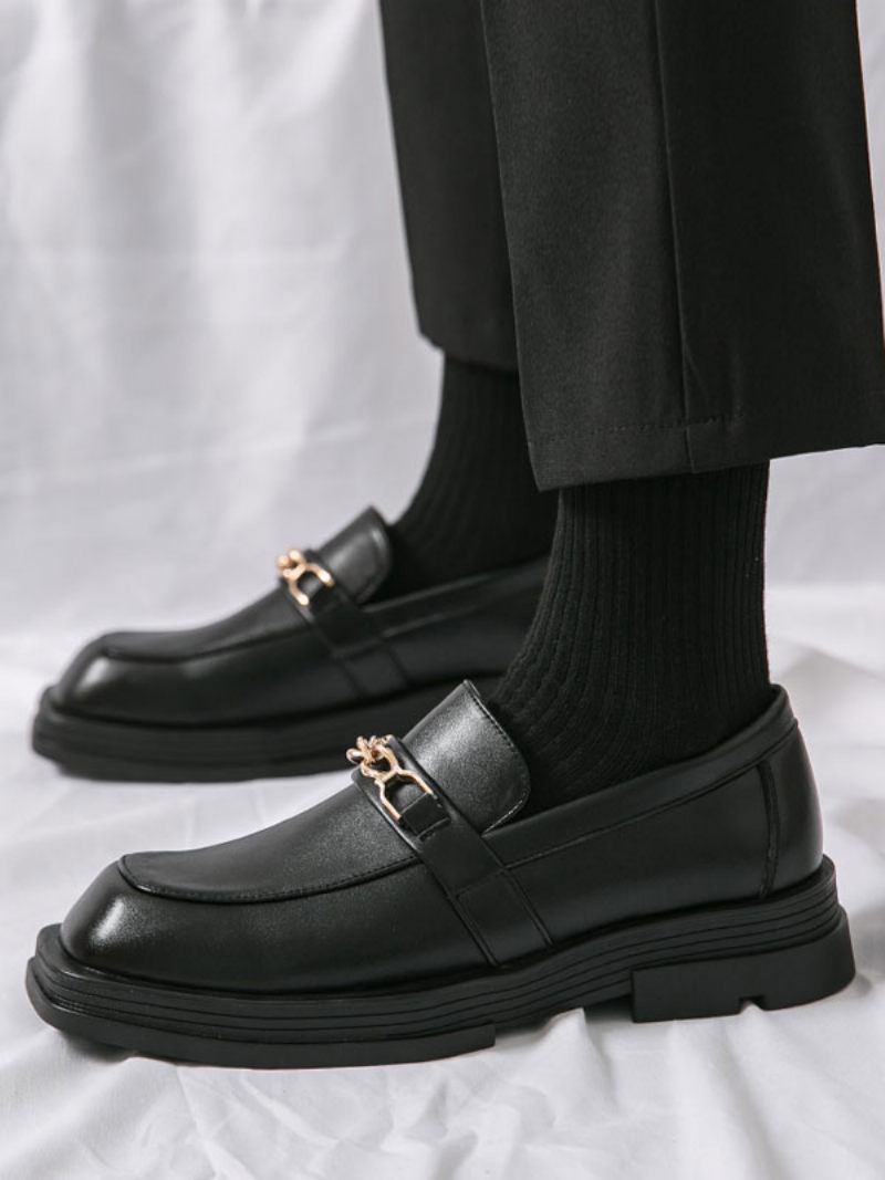 Mocassins Pour Hommes Cuir Pu Détails Métal À Enfiler - Noir