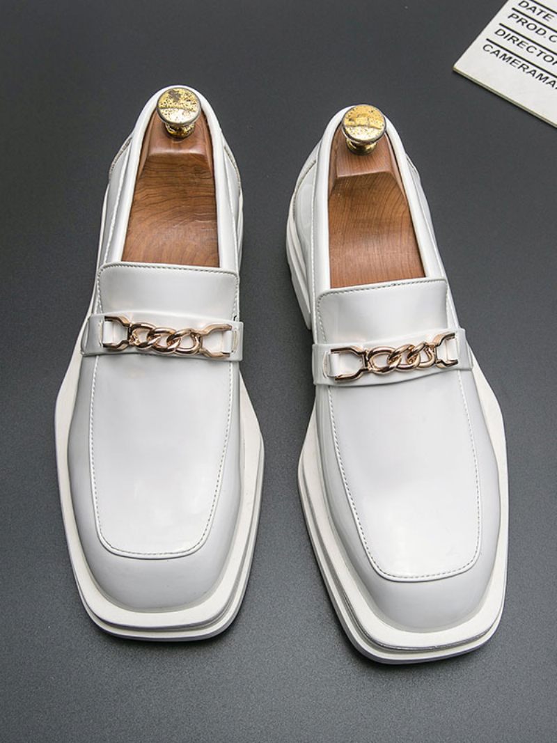 Mocassins Pour Hommes Cuir Pu Détails Métal À Enfiler - Blanc