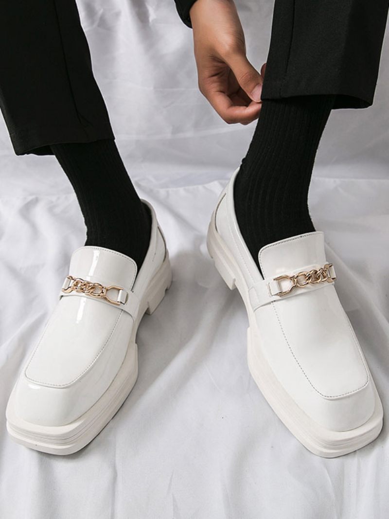 Mocassins Pour Hommes Cuir Pu Détails Métal À Enfiler - Blanc