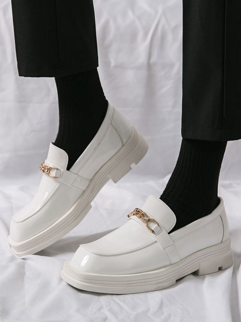 Mocassins Pour Hommes Cuir Pu Détails Métal À Enfiler - Blanc