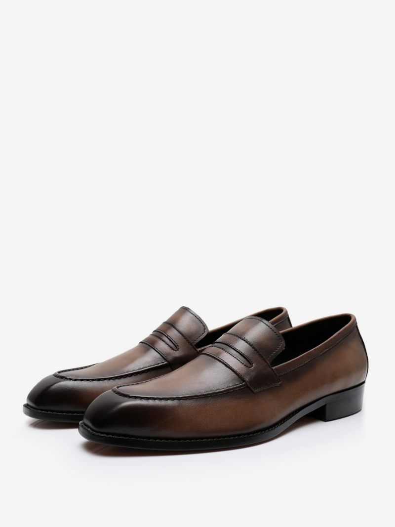 Mocassins Pour Hommes Cuir Vache À Enfiler Brwon Chaussures Mariage Bal