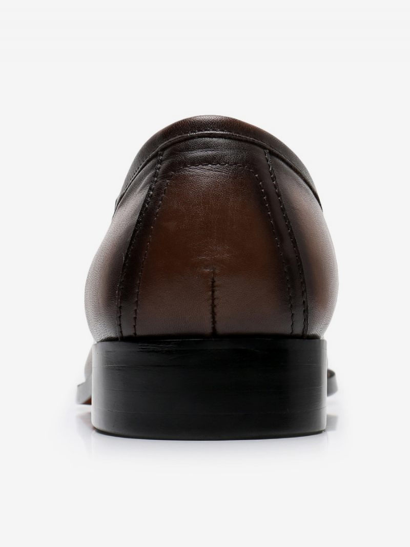 Mocassins Pour Hommes Cuir Vache À Enfiler Brwon Chaussures Mariage Bal - Café Brun