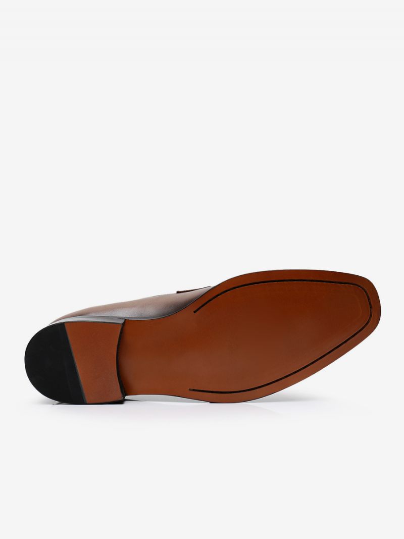 Mocassins Pour Hommes Cuir Vache À Enfiler Brwon Chaussures Mariage Bal - Café Brun