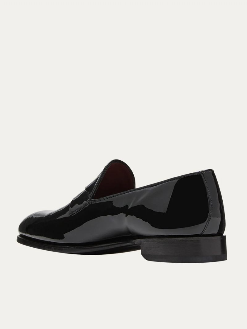 Mocassins Pour Hommes Cuir Verni Noir Brillant Chaussures Bal Mariage Marié - Noir