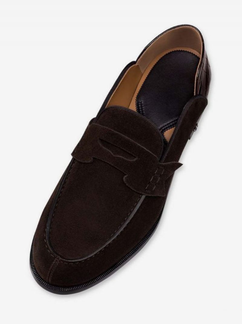 Mocassins Pour Hommes Daim Avec Boucle Cuir - Chaussures À Enfiler Bal Fin D'année Mariage - Marron Profond