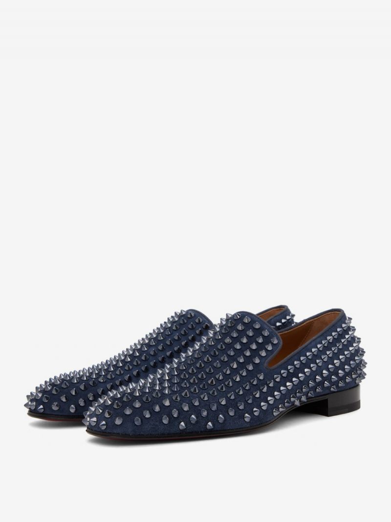 Mocassins Pour Hommes Daim Et Cuir Avec Rivets Chaussures À Enfiler Bal Fin D'année Mariage