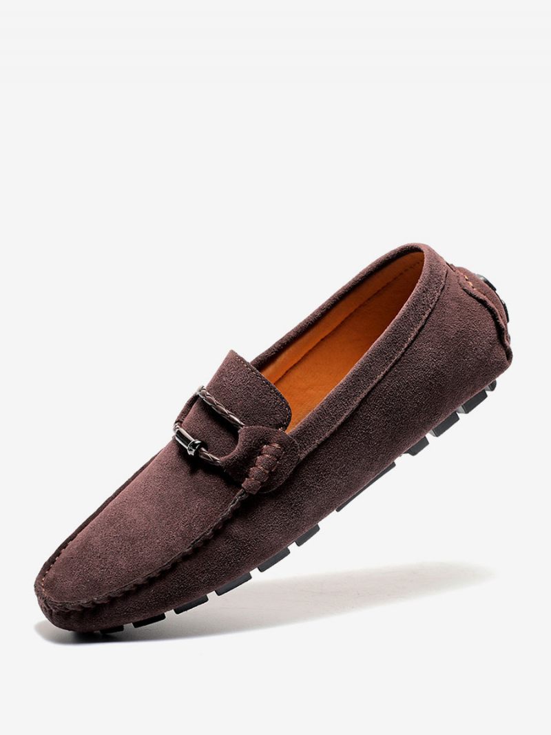 Mocassins Pour Hommes À Enfiler Avec Détails Métal Et Bout Rond - Marron Café