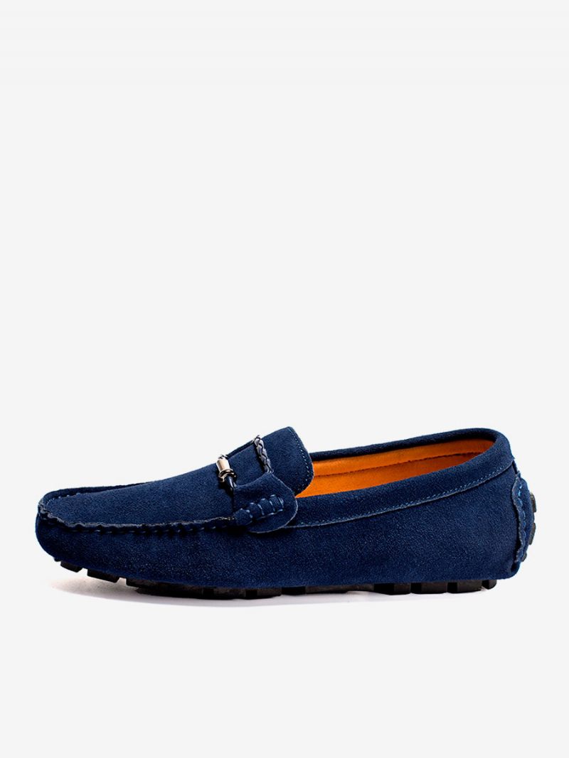 Mocassins Pour Hommes À Enfiler Avec Détails Métal Et Bout Rond - Bleu Profond