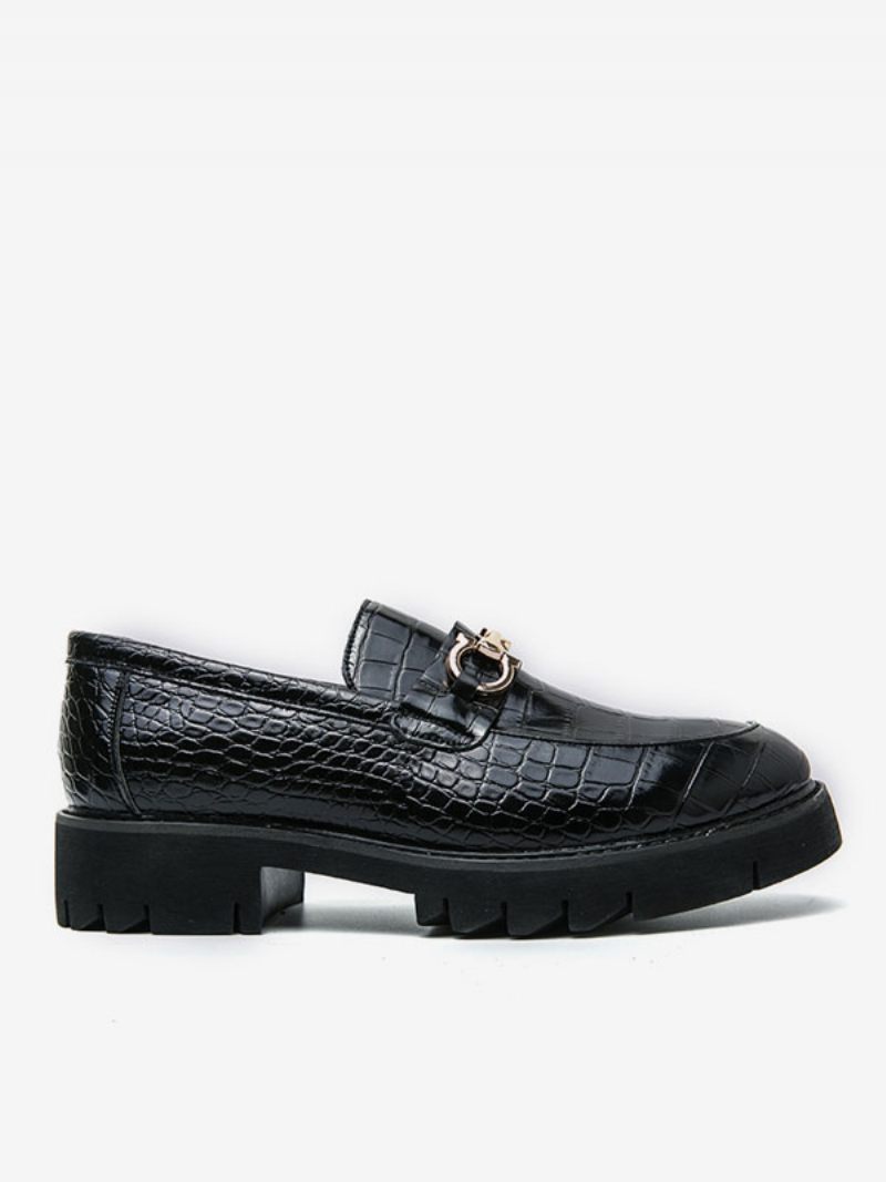 Mocassins Pour Hommes À Enfiler Avec Détails Métal Imprimé Serpent Bout Rond Cuir Pu - Noir