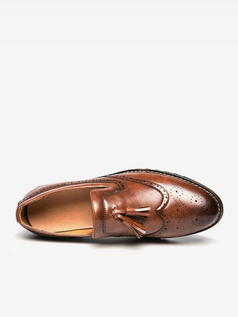 Mocassins Pour Hommes À Enfiler Avec Pompons Et Bout Rond Cuir Pu - Marron Café