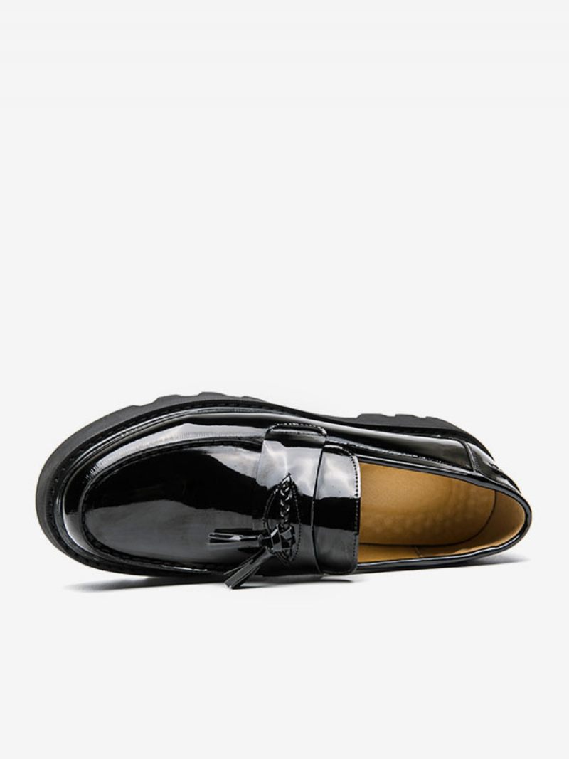 Mocassins Pour Hommes À Enfiler Avec Pompons Et Bout Rond Cuir Pu - Noir