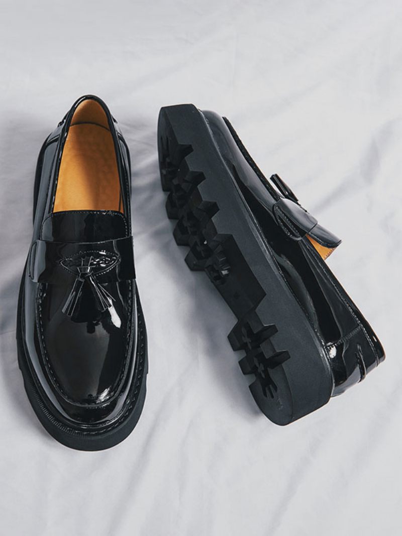 Mocassins Pour Hommes À Enfiler Avec Pompons Et Bout Rond Cuir Pu - Noir