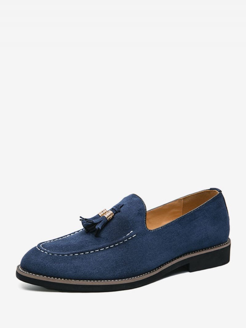 Mocassins Pour Hommes À Enfiler Avec Pompons Et Bout Rond Cuir Pu - Bleu