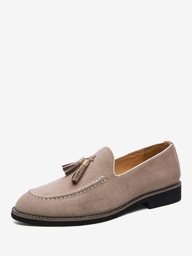 Mocassins Pour Hommes À Enfiler Avec Pompons Et Bout Rond Cuir Pu - Beige