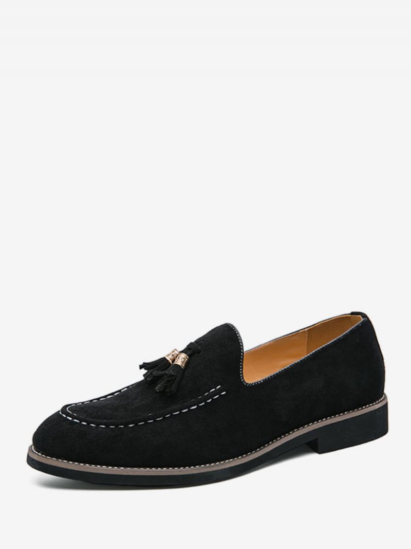 Mocassins Pour Hommes À Enfiler Avec Pompons Et Bout Rond Cuir Pu - Noir