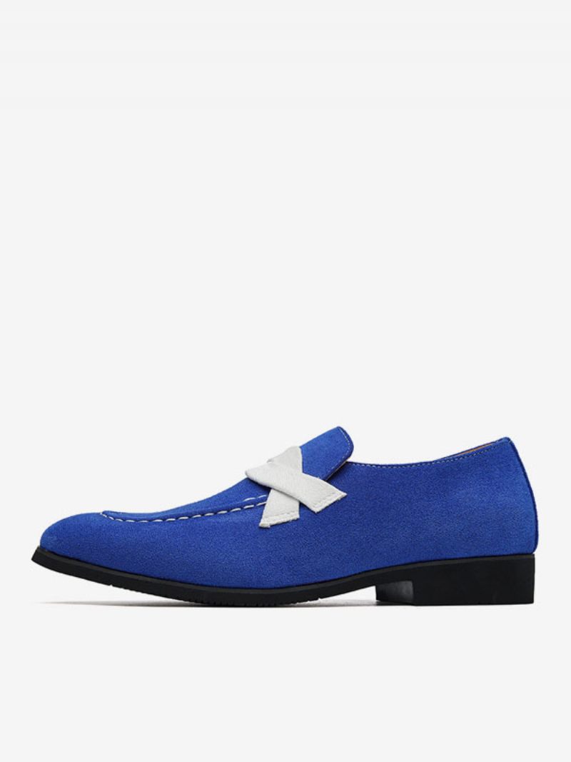 Mocassins Pour Hommes À Enfiler Avec Sangle Moine Bloc Couleur Bout Rond Cuir Pu Chaussures Soirée Bal - Bleu