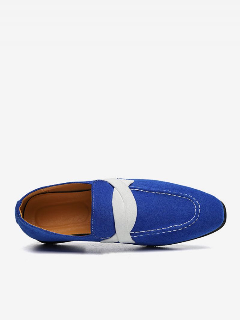 Mocassins Pour Hommes À Enfiler Avec Sangle Moine Bloc Couleur Bout Rond Cuir Pu Chaussures Soirée Bal - Bleu